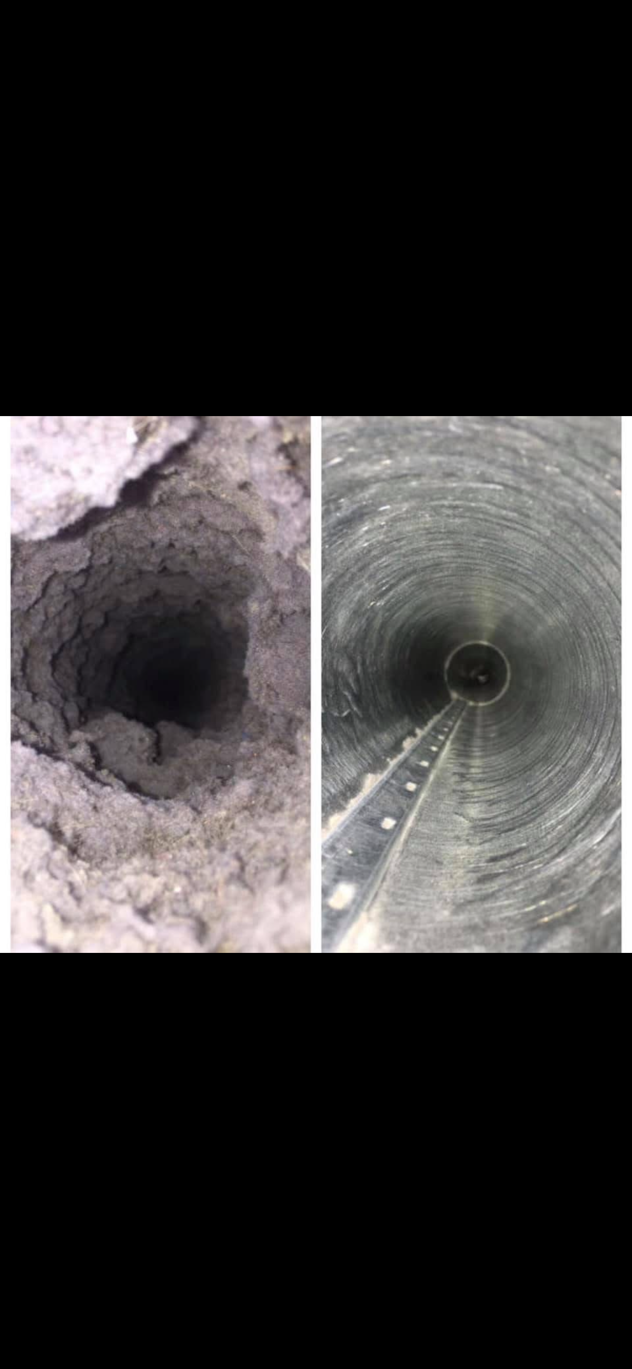 Before and after dryer vent cleaning